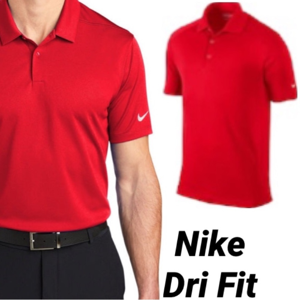 Nike Dri Fit Athletic Sports Polo Golf Shirt Collar Button Up Red White Size XXL